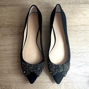 Tory Burch Esme Black Suede Flats with Crystal Bow size 8.5